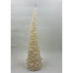 Pottery Barn Off White Tall Christmas Tree Wax Candle With Glitter Unused 10"